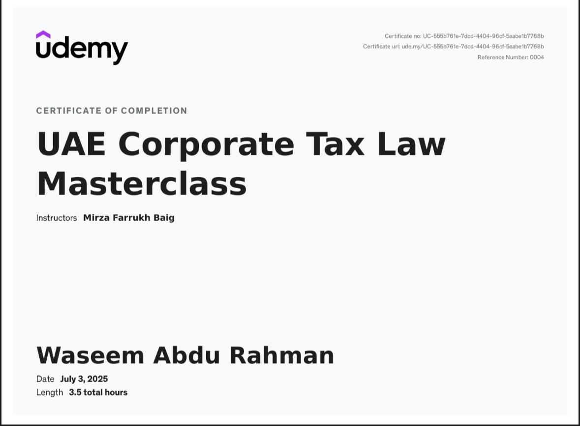 Corporate Tax Certificate
